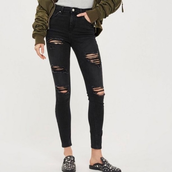 TOPSHOP Black Jamie ripped high waisted skinny jeans - Picture 1 of 13